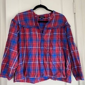 Madewell plaid ruffle blouse
